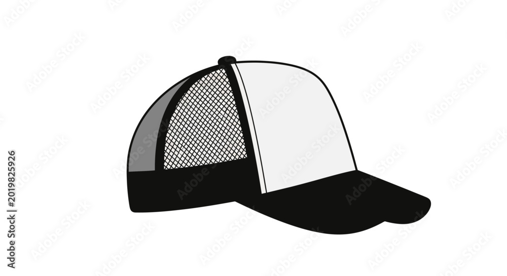 Fototapeta premium Baseball cap graphic, black-white trucker hat illustration
