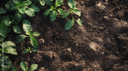 Young green plant growing in rich soil promoting fertility and sustainability for healthy growth in natural environment