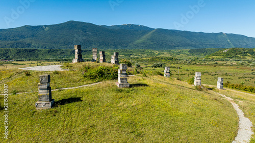 Aerial view of memorial park honoring victims of the Bosnian war in Bosnia and Herzegovina