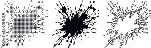 Splatter shape in dotted fill solid fill and outline on white background splash liquid