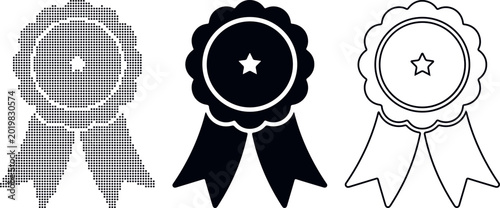 Foto Three Award Ribbons Star Dot Pattern Solid and Outline Variations rosette medal