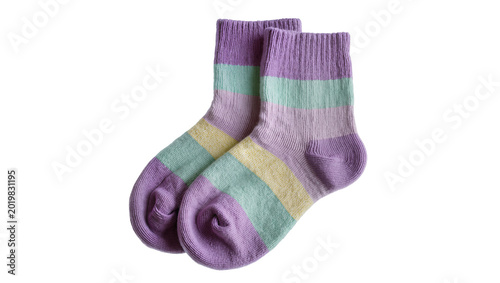 Quadro su tela Striped pastel socks with ribbed cuffs, isolated on transparent background