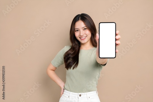 Young Woman Showing Smartphone Mockup
