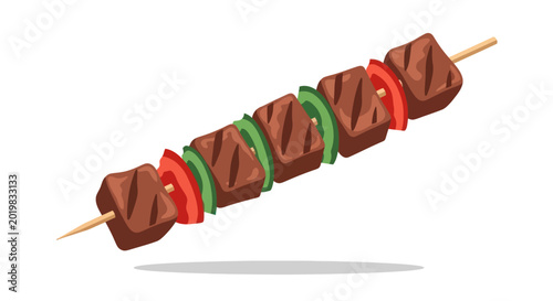 Tableau sur toile A delicious shish kebab skewer with grilled meat and fresh vegetables