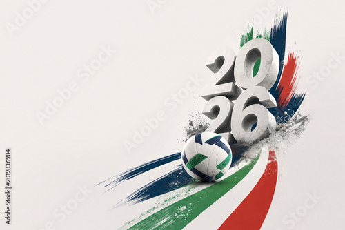 Dynamic soccer ball with colorful brush strokes and large 3D 2026 numbers on a white background, representing the upcoming global football championship tournament for sports fans.