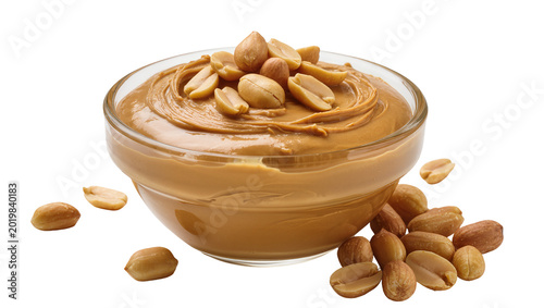 Canvastavla Creamy peanut butter in glass bowl with whole peanuts, isolated on transparent b