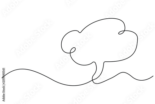 Photos One line art illustration of puffy cloud speech bubble with artistic hand drawn