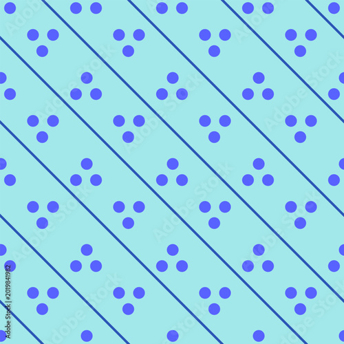 Three blue dots on diagonal lines seamless pattern