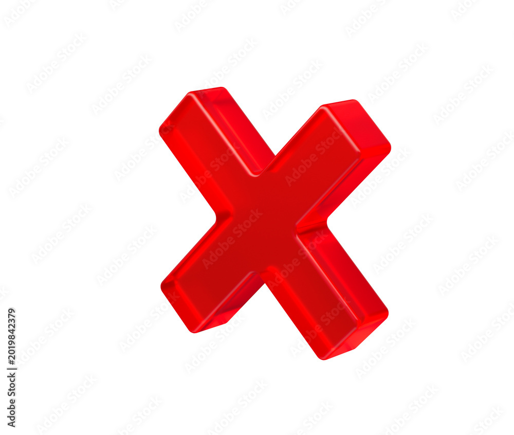 Obraz premium Glossy red 3D X mark. Delete, close, or cancel icon for UI design.