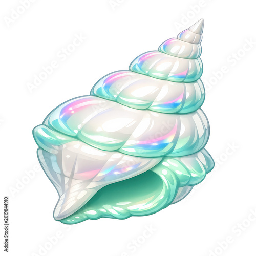 Iridescent Seashell Ocean Shell Marine Object Natural Spiral Coastal Decorative Element Concept.
