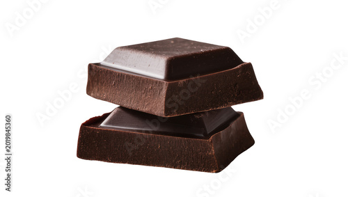 Cuadro en lienzo Two dark chocolate bar pieces stacked, isolated on transparent background