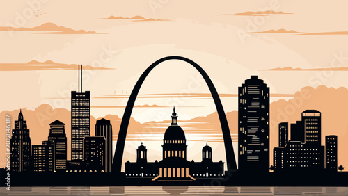 St louis missouri city skyline silhouette with gateway arch and historic architecture