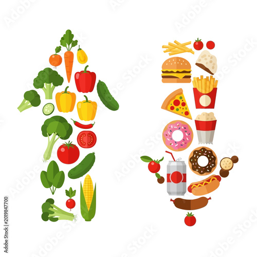 Healthy food vs unhealthy food concept vector illustration