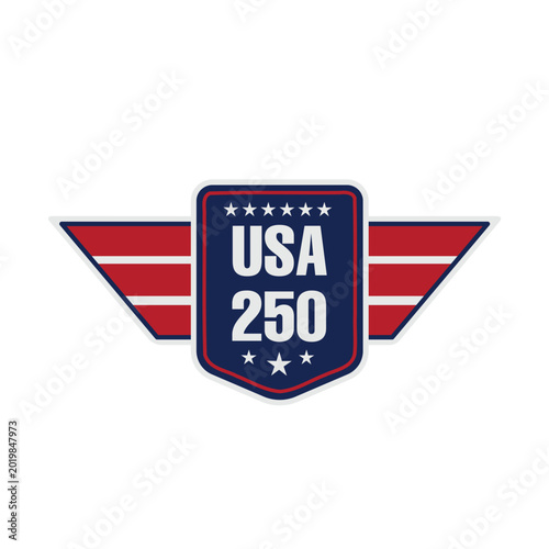 Happy Memorial Day 2026!!! USA 250 red white and blue winged shield badge logo for America's anniversary