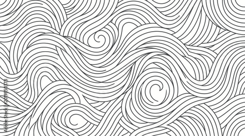 Hand drawn black and white flowing wave swirls