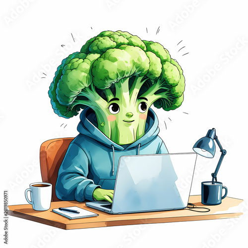 Funny Broccoli Freelancer Working from Home