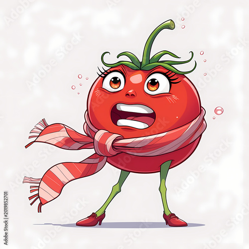 Meme Style Crying Tomato Cartoon on White Background