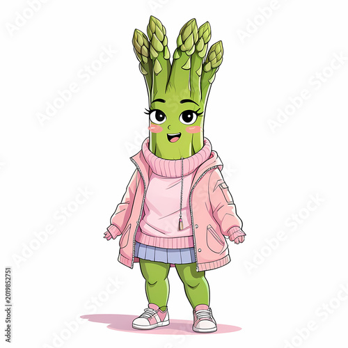 Modern Cute Asparagus Illustration for Stickers