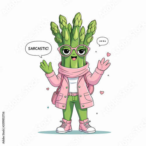 Funny Fashionable Asparagus Cartoon Artwork