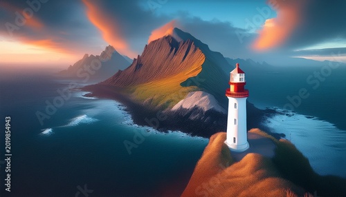 cape egmont lighthouse with the mountain generative ai