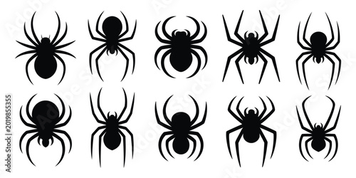 Quadro su tela Silhouette of a Spider Stencil Animal Hallo ween symbol tattoo design vector illustration featuring minimal black arachnid icon for spooky horror themed graphic design