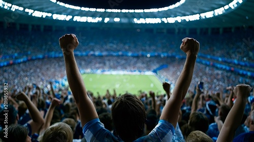 Football fans cheering in stadium during sports event