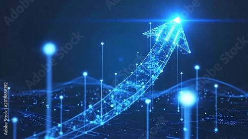 Abstract digital arrow pointing upwards, representing growth and progress in the future