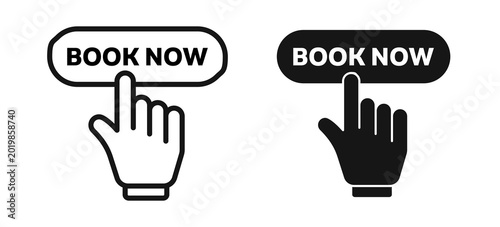 Hand Clicking Book Now Button, Isolated on White Background