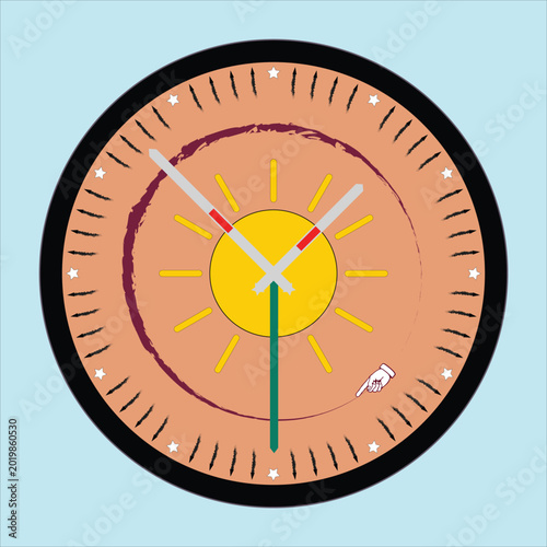 Abstract Tribal Clock Design with Sun Symbol Decorative Circular Time Illustration