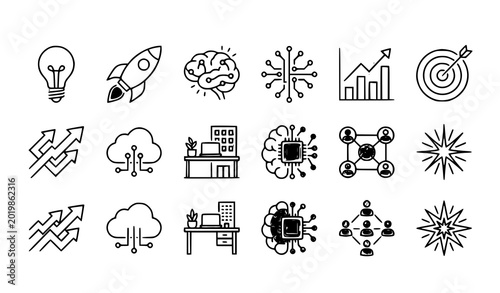 Fotografie Minimal editable line innovation icons vector collection with startup creativity