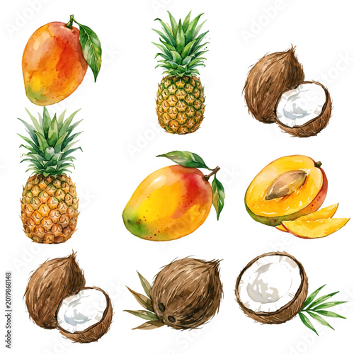 Fotografía Assorted fresh fruits collection isolated on white background with apple, orange