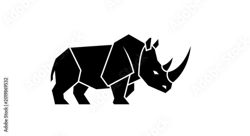 Black and white rhino and elephant wildlife illustration featuring a wild animal silhouette vector design for nature and zoo icons