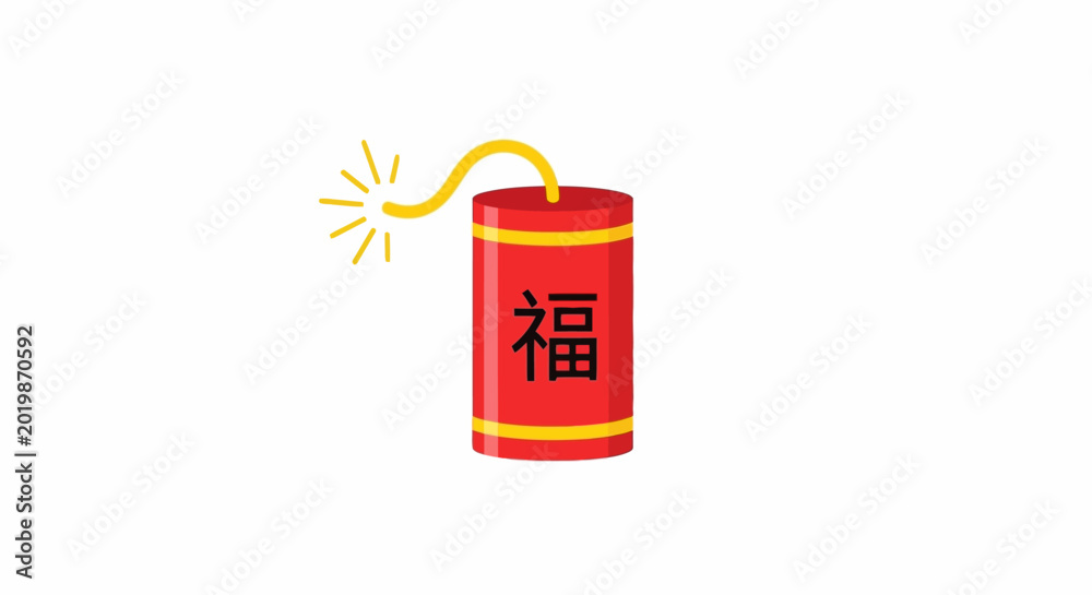 Obraz premium Chinese firecracker with lit fuse and good luck symbol