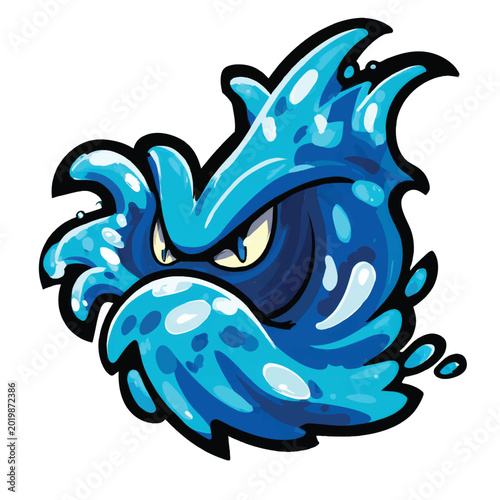 Obraz na plátne Cartoon water splash with angry face.