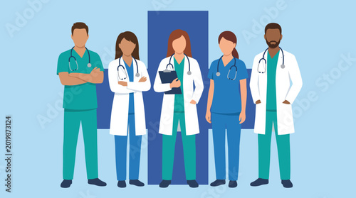 Bild auf Leinwand Medical professionals standing together in scrubs.