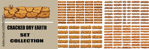 Cuadro en lienzo Cracked dry earth set collection, parched desert ground soil textures, brown ari