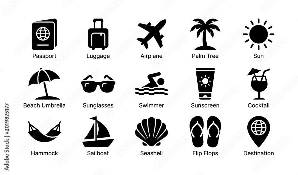 Fototapeta premium Beach travel and leisure icons arranged on white background