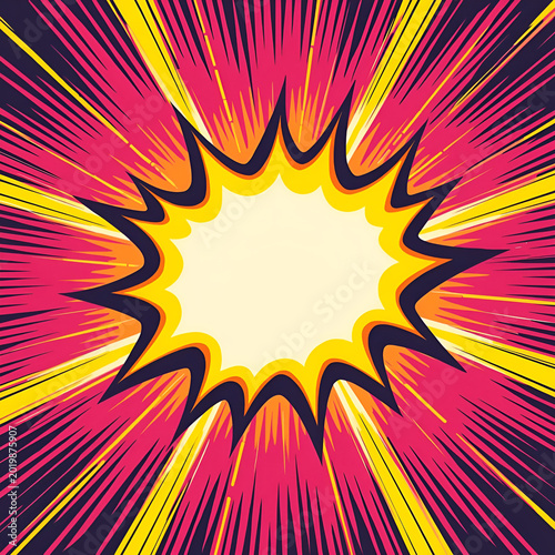Explosive comic book style burst with copy space in the center, vibrant colors.