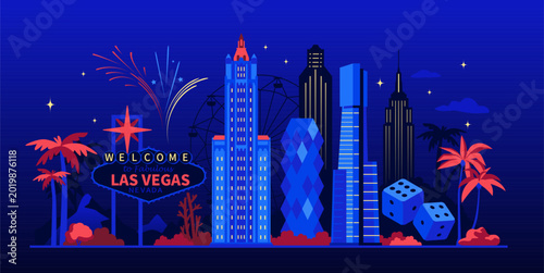 Las Vegas At Night - Colorful Flat Design Illustration