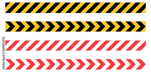 Obraz na płótnie Barricade tape vector featuring caution warning stripes in red, white, black, and yellow seamless patterns