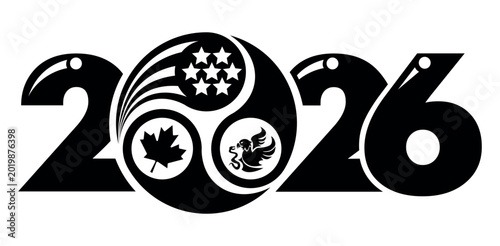 Foto 2026 world soccer cup with stylized coats of arms of the host countries