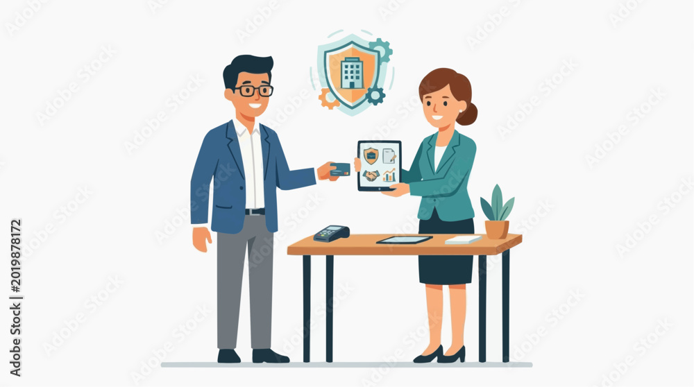 Fototapeta premium Business transaction with credit card payment and digital security concept vector style