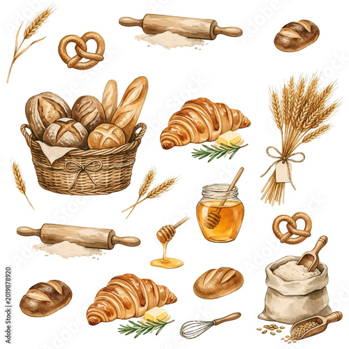 Foto Collection of fresh baked bread and bakery treats