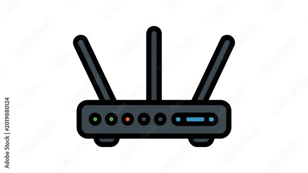 Fototapeta premium Modern wireless router with three antennas on white background Vector