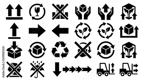 Billede på lærred Packaging and Shipping Icon Collection with Recycling, Fragile Handling, Deliver