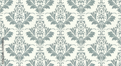 Fotografija Decorative teal floral motifs arranged in elegant seamless damask composition