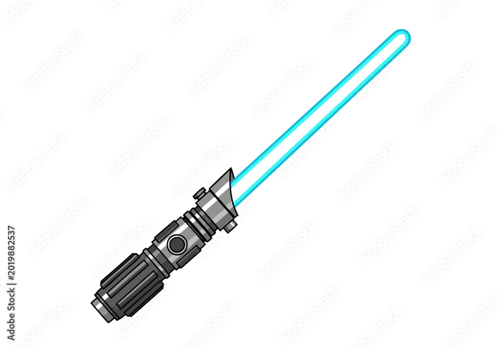 Fototapeta premium Blue lightsaber vector illustration for graphic design and sci-fi themed content, isolated on white background