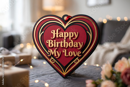 Heart shaped decoration for happy birthday wish romantic surprise gift for loved one special occasion loving message affection.