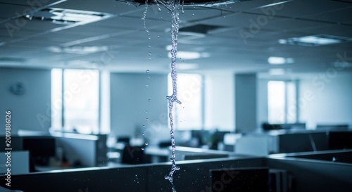 Water Damage In Modern Office Cubicle Area.