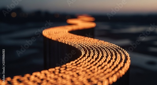 Winding Path of Warm Lights Illuminated at Dusk.